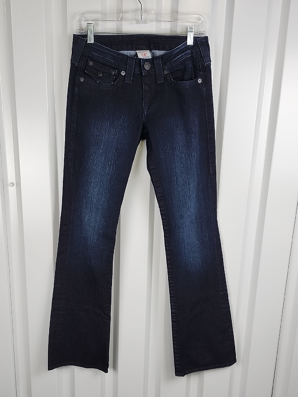 True Religion Becky Dark Wash Women’s Bootcut Jeans Low Rise Size 28 Dark Stitch